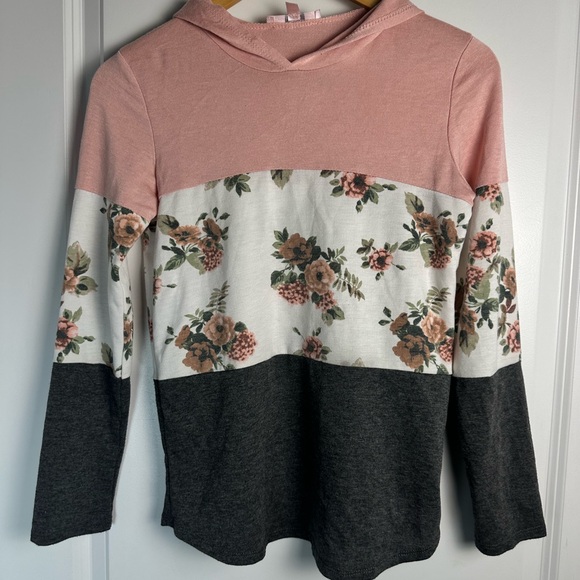 Floral Pink and Gray Kids Hoodie - Picture 3 of 10